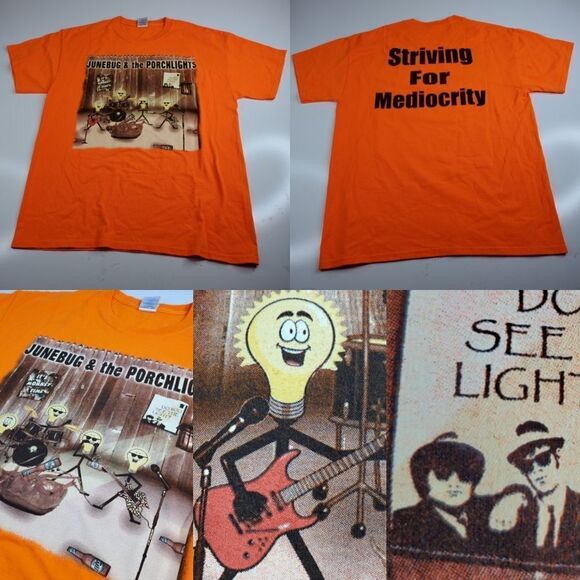 L vintage BLUES BROTHERS GUITAR MILLER LITE Y2K orange TSHIRT LARGE - Picture 2 of 11